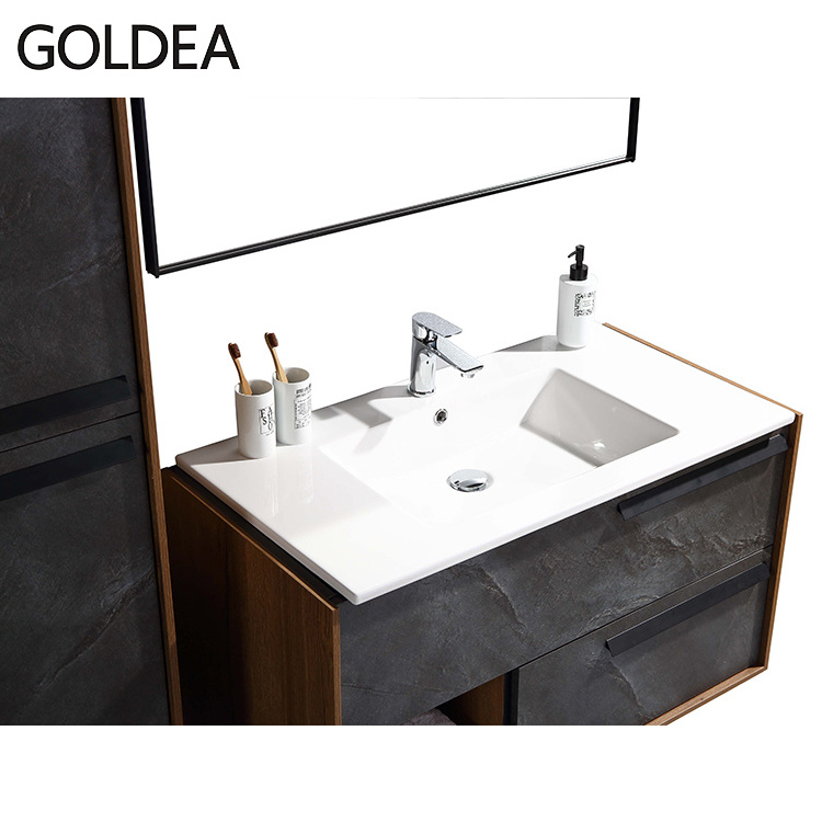 New modern melamine furniture bathroom vanity cabinets with black aluminium handle