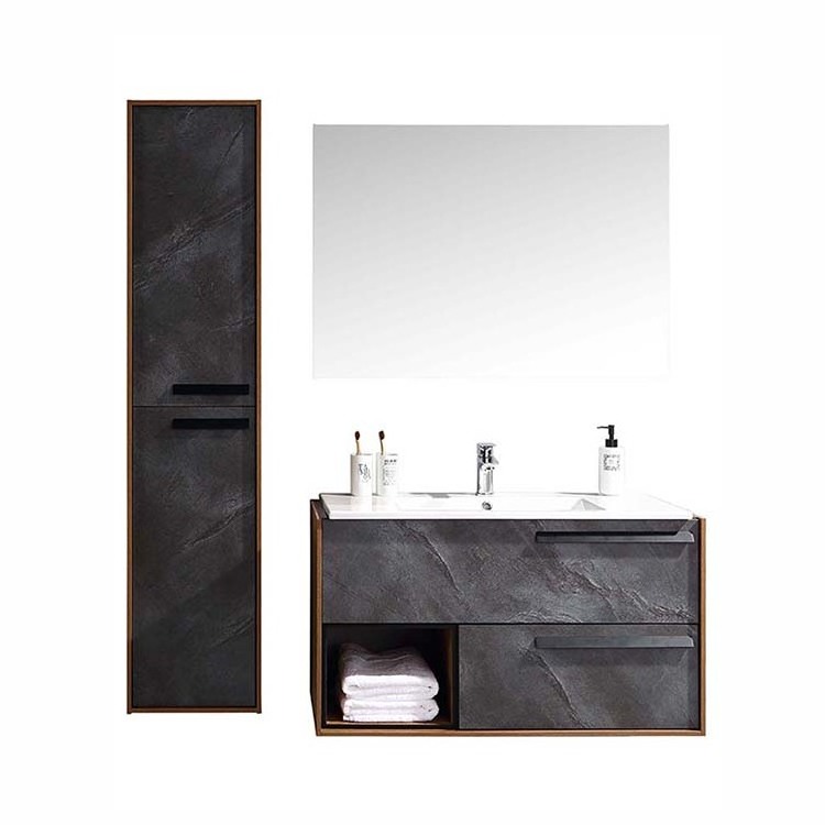 New modern melamine furniture bathroom vanity cabinets with black aluminium handle