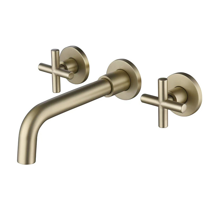 Wall Mounted Concealed Three Hole Dual Cross Handle Brass Black Widespread Bathroom Wash Basin Faucet