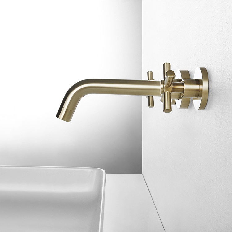 Wall Mounted Concealed Three Hole Dual Cross Handle Brass Black Widespread Bathroom Wash Basin Faucet