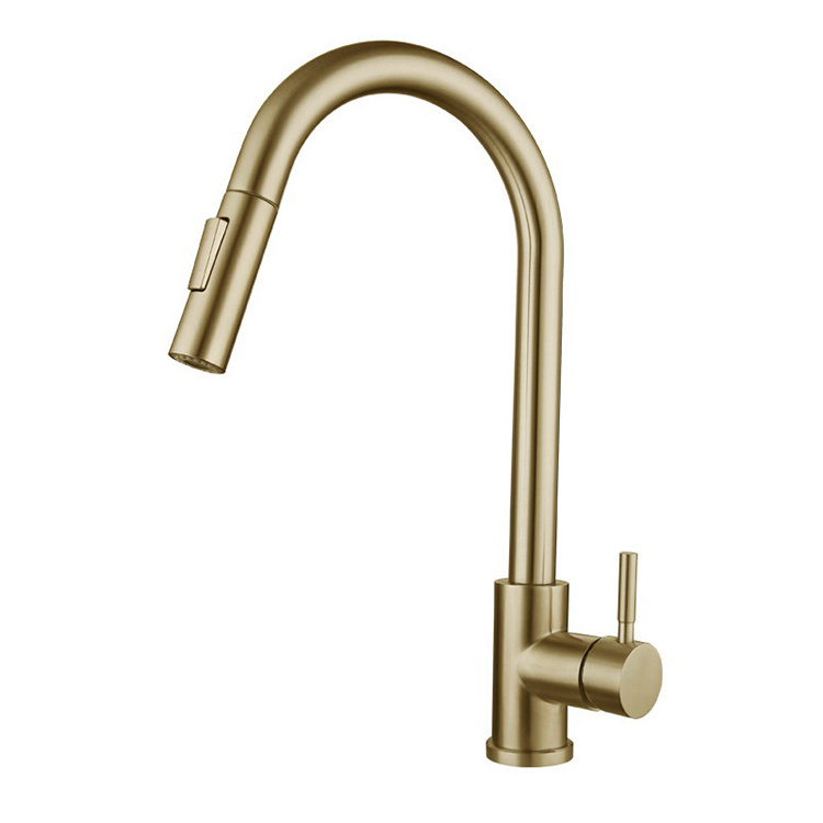 Single Handle Stainless Steel Pull Down Gold Kitchen Faucet