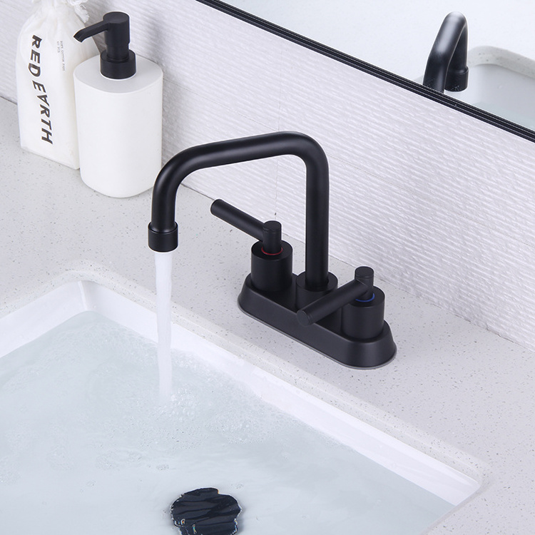 Kaiping Manufacturer Black Dual Handle 4 inch Centerset Bathroom Vanity Faucet with Drain Assembly