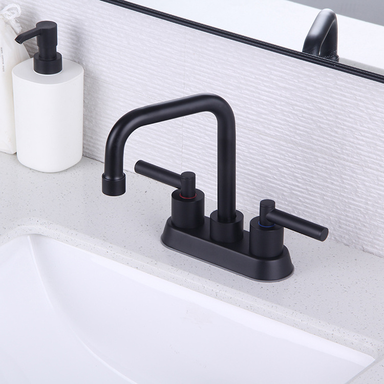 Kaiping Manufacturer Black Dual Handle 4 inch Centerset Bathroom Vanity Faucet with Drain Assembly