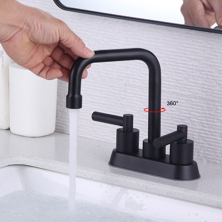 Kaiping Manufacturer Black Dual Handle 4 inch Centerset Bathroom Vanity Faucet with Drain Assembly