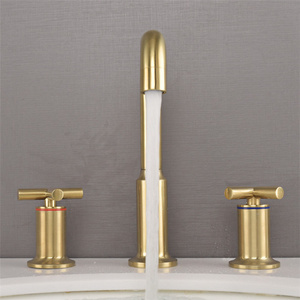 Brass Brushed Gold Double Cross Handle 3 Hole Widespread Bathroom Split Wash Basin Sink Faucet