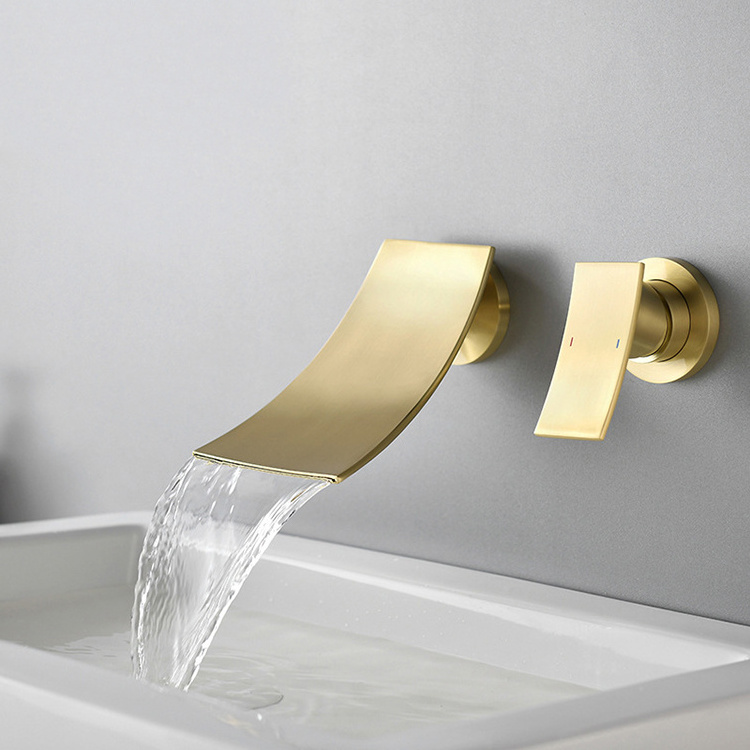 Single Handle Wall Mounted 2 Holes Waterfall Bathroom Conceal Basin Faucet