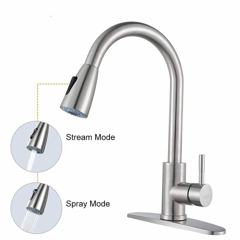 China Factory 360 Rotation Put Down Tap Chrome Concealed  Pull Out Kitchen Faucet Spray Head