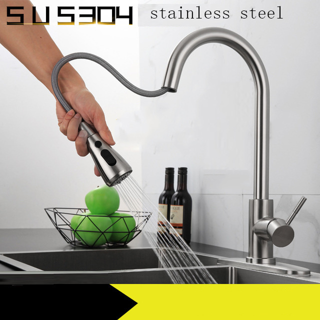 China Factory 360 Rotation Put Down Tap Chrome Concealed  Pull Out Kitchen Faucet Spray Head