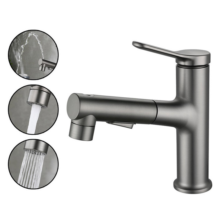 Kaiping Factory Price Hot Cold Water Function Pull-Out Face Basin Faucet Tap Bathroom Faucet with Fountain