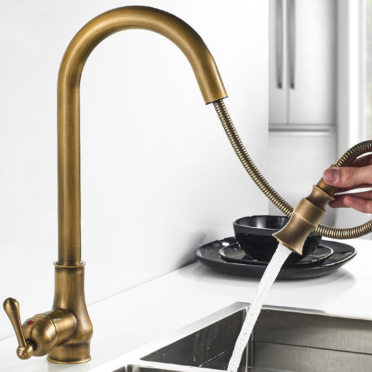 gold kitchen faucet brass antique pull down sprayer flex sink wash water tap mixer sanitary ware kitchen faucets taps