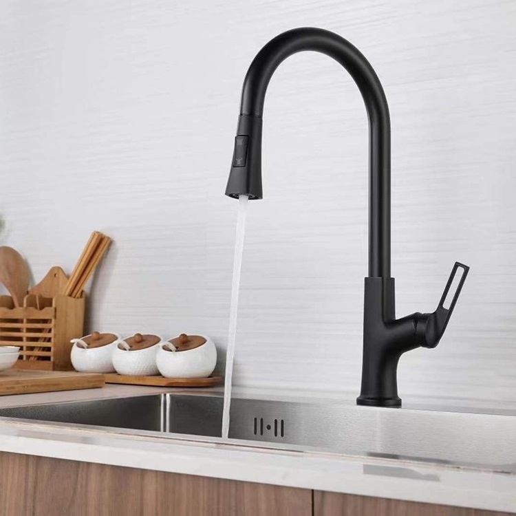 Deck Mounted Single Handle Brass Hot and Cold Kitchen Faucet Pull Down