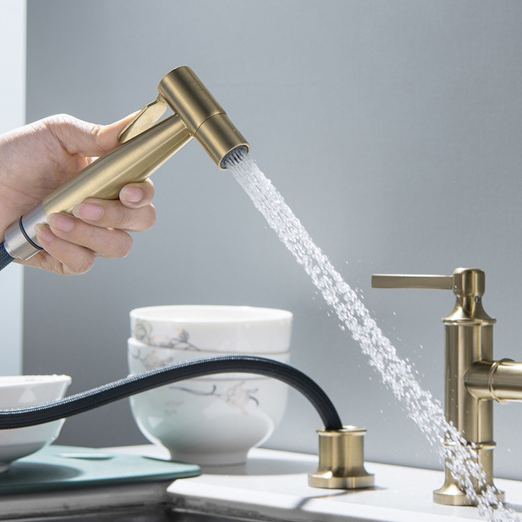 gold brushed brass tapware 2 handle kitchen faucet with sprayer bridge kitchen faucet hot and cold 3 mode sink faucet