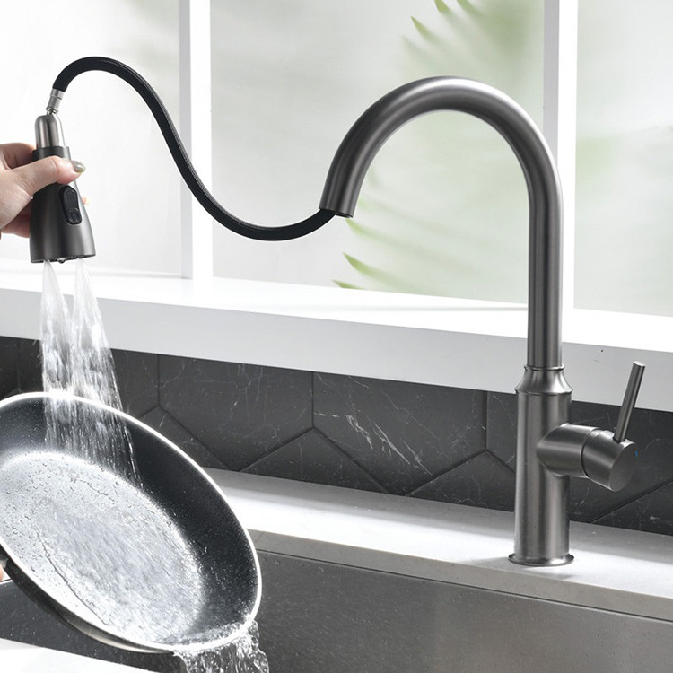 gun metal grey kitchen faucet 304 stainless steel with pull out sprayer manufacturer kitchen faucet for house sinks water tap