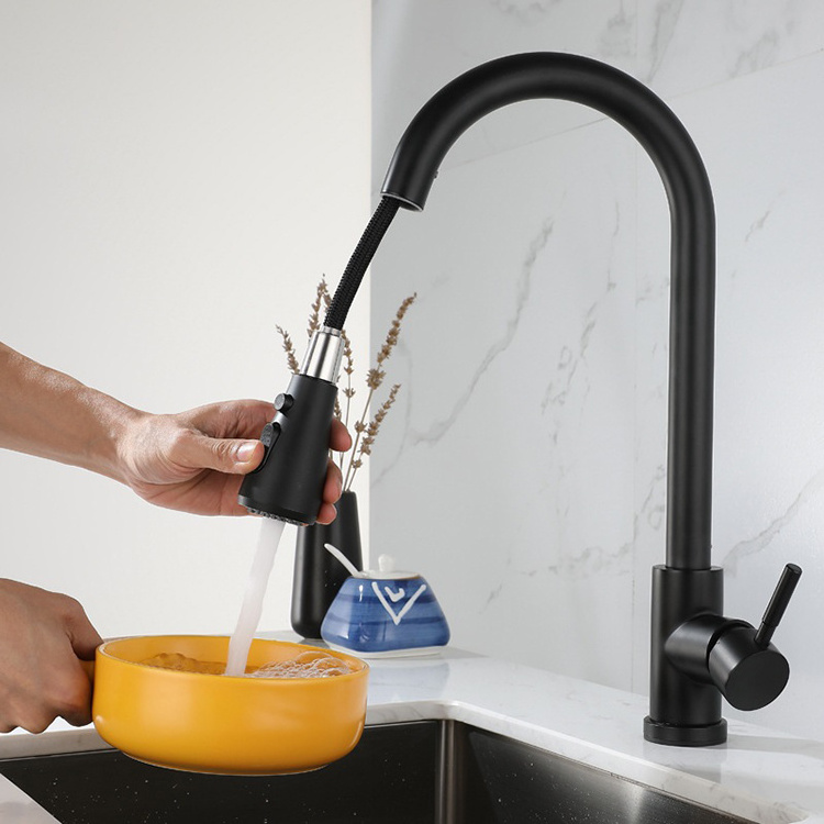 7 shape rotating matte black brass pull out kitchen faucets for house RV water sink kaiping factory American best selling 2022