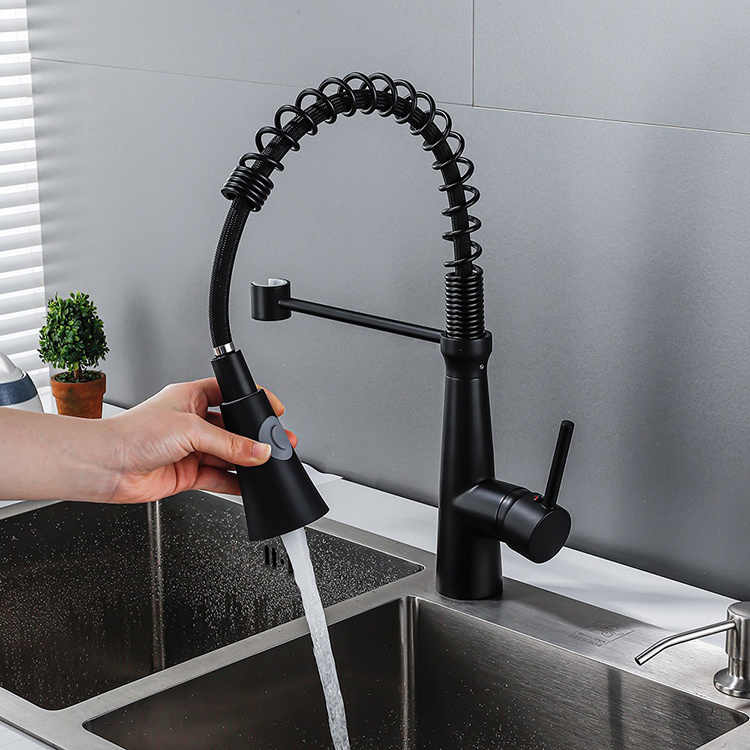 7 shape rotating matte black brass pull out kitchen faucets for house RV water sink kaiping factory American best selling 2022