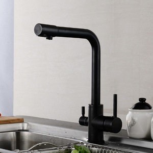 hot selling 3 in 1 sink kitchen faucet sus304 stainless steel ss double dual handle lever black water filter filler tap