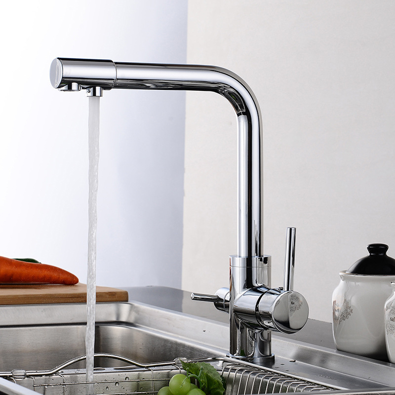 hot selling 3 in 1 sink kitchen faucet sus304 stainless steel ss double dual handle lever black water filter filler tap