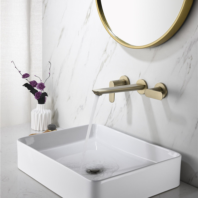 wall mounted basin faucet 2 handle bathroom faucet 3 three holes split concealed brass tap brushed gold or black or chrome