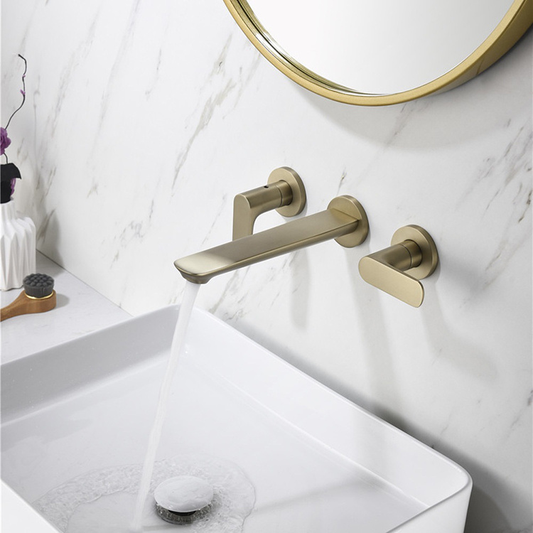 wall mounted basin faucet 2 handle bathroom faucet 3 three holes split concealed brass tap brushed gold or black or chrome