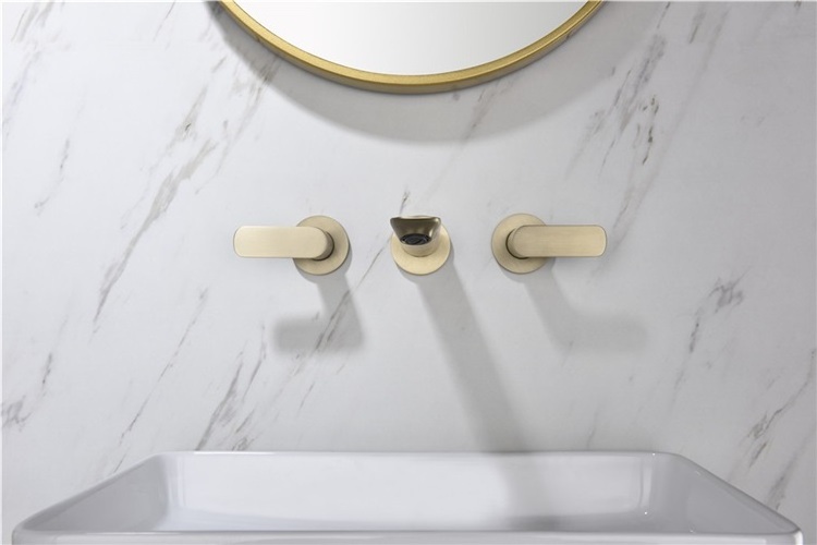 wall mounted basin faucet 2 handle bathroom faucet 3 three holes split concealed brass tap brushed gold or black or chrome