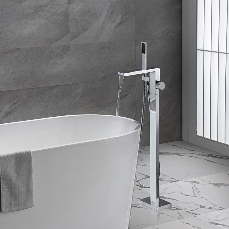 Floor Mounted Freestanding Tub Filler Stand Alone Bathtub Faucet