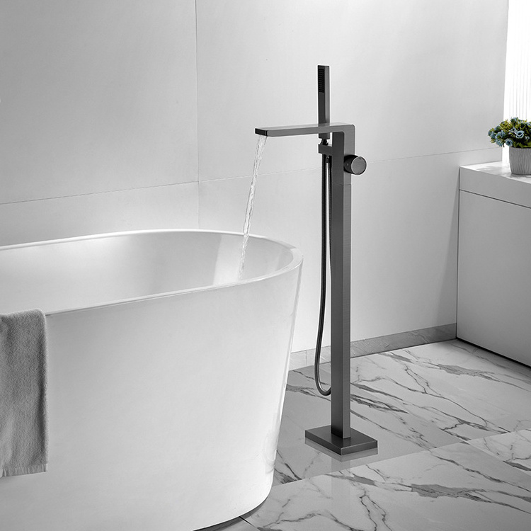 Floor Mounted Freestanding Tub Filler Stand Alone Bathtub Faucet