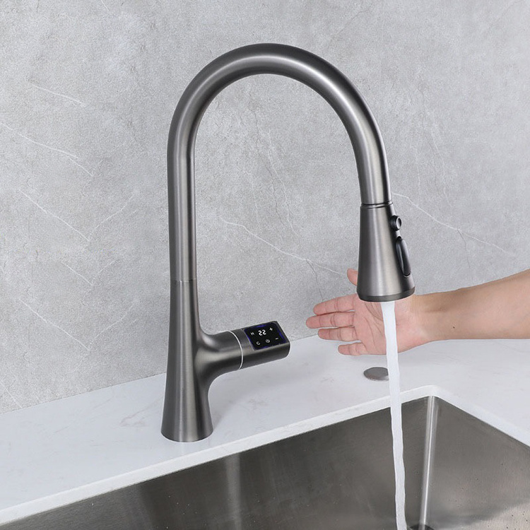 Faucet for Kitchen Gun Grey Infrared Induction Sensor Pull Down Kitchen Mixer Faucet with Touch Screen