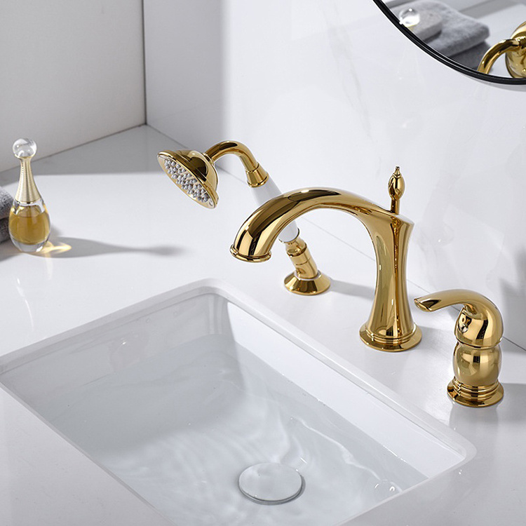 Bathroom Three Hole Pull Out Basin Mixer Faucet