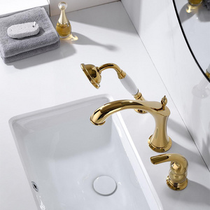 Bathroom Three Hole Pull Out Basin Mixer Faucet