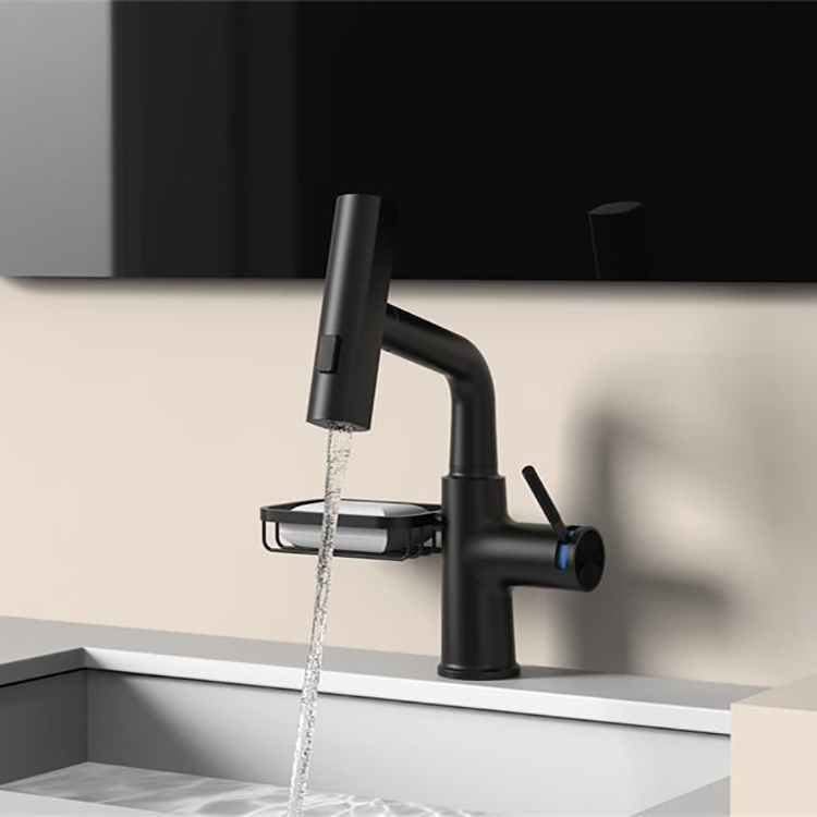 Kaiping Manufacturer New Zinc Alloy Pull Out Bathroom Vanity Faucets Taps Mixers with Sponge Holder