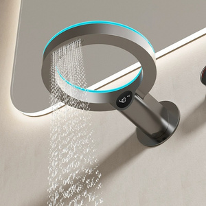 Wall Mounted Concealed Hidden Two Hole Single Handle Digital Display Bathroom Waterfall Basin Sink Faucet