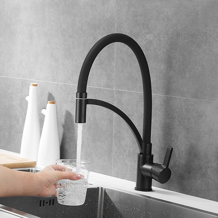 Chrome Black Color Hot Cold Water Function Deck Mounted Silicon Flexible Hose Brass Kitchen Faucet Sink Tap