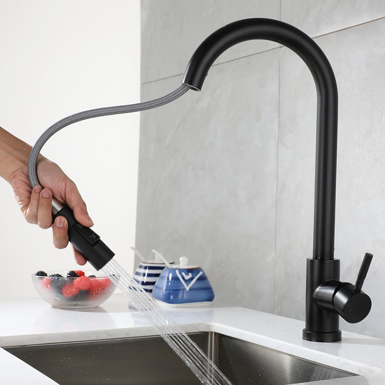 Matte Black Gold Hot and Cold 304 Stainless Steel Kitchen Sink Sensor Faucet with Pull Out Sprayer