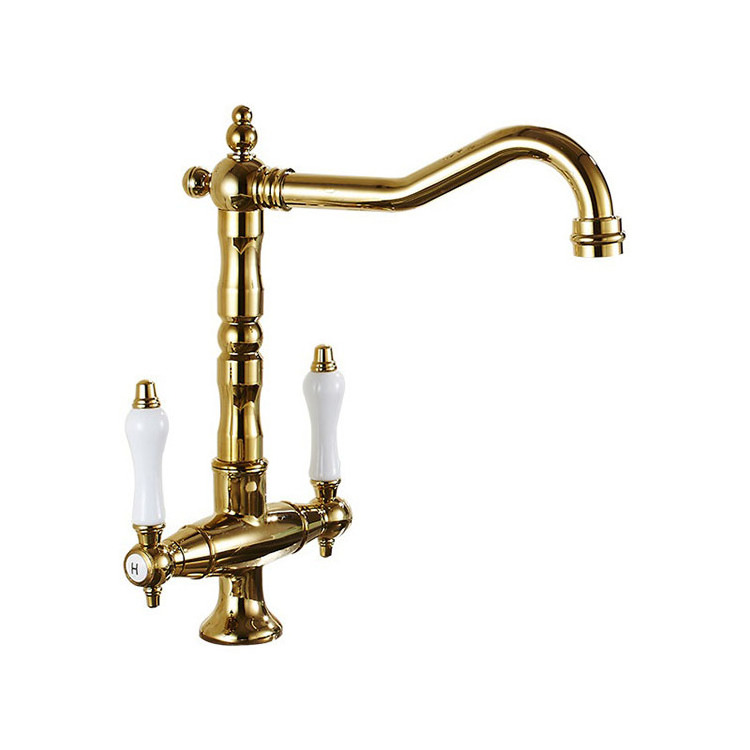 kitchen faucet two lever vintage antique brass dual handle sink taps water mixer sanitary ware kitchen faucets