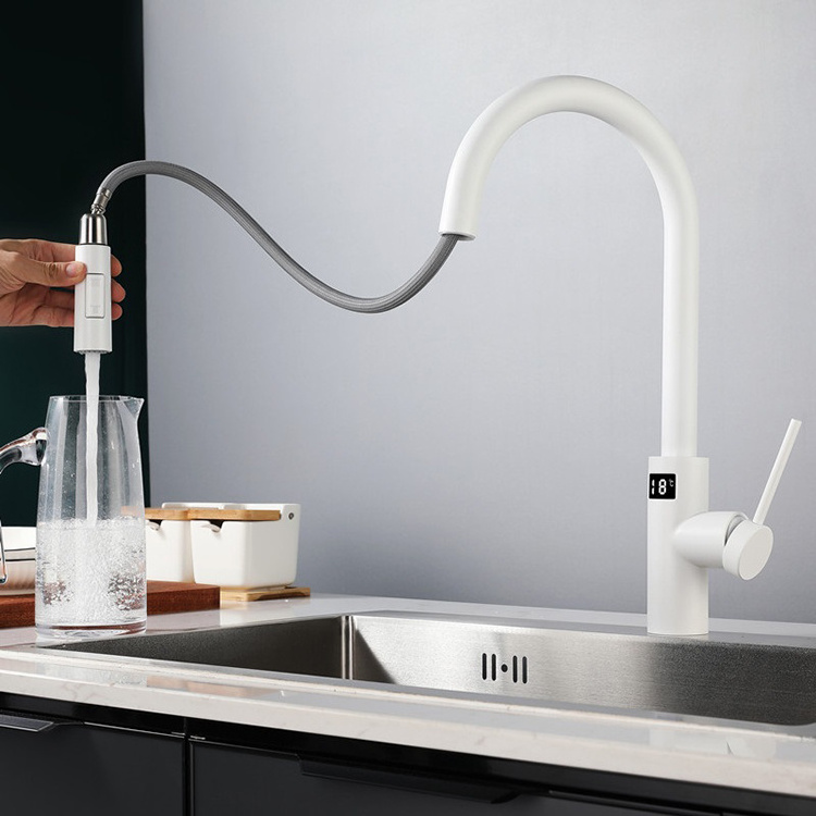 Modern Digital Smart Touch Sensor Kitchen Sink Faucet with Pull Down Sprayer