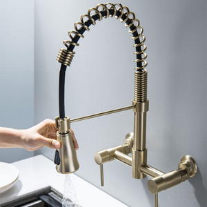 Spring  kitchen faucet wall mounted kitchen faucet  pull down black all brass tap