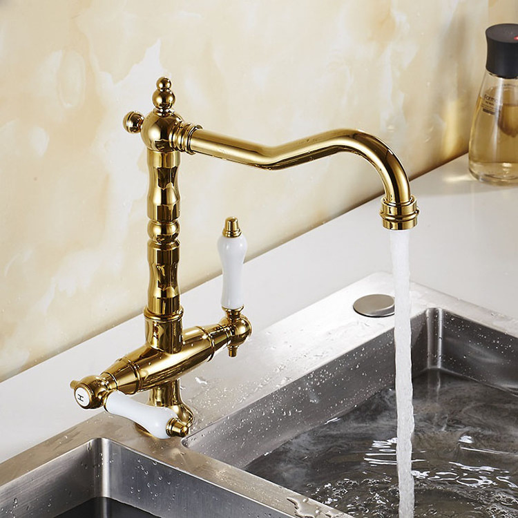 kitchen faucet two lever vintage antique brass dual handle sink taps water mixer sanitary ware kitchen faucets