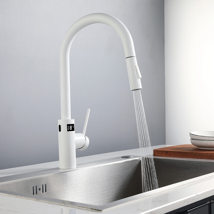 Modern Digital Smart Touch Sensor Kitchen Sink Faucet with Pull Down Sprayer