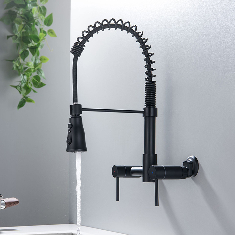 Spring  kitchen faucet wall mounted kitchen faucet  pull down black all brass tap