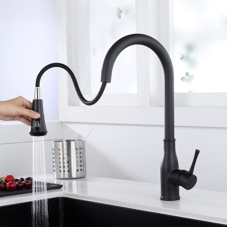 Stainless Steel Smart Touchless Sensor Kitchen Faucet with Pull Down Digital Display Sprayer