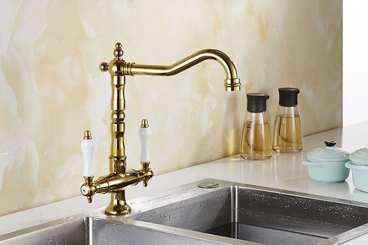 kitchen faucet two lever vintage antique brass dual handle sink taps water mixer sanitary ware kitchen faucets