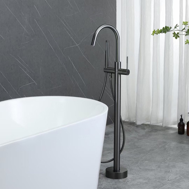 Black Brass Tub Filler Floor Mounted Freestanding Bathtub Faucet Mixer Tap