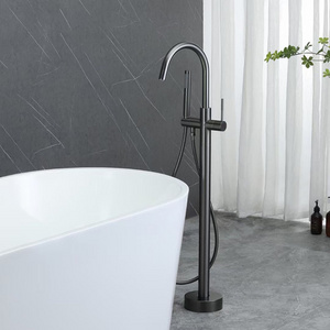 Black Brass Tub Filler Floor Mounted Freestanding Bathtub Faucet Mixer Tap