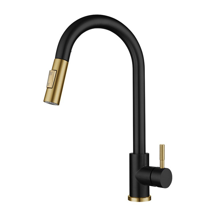 Matte Black Gold Hot and Cold 304 Stainless Steel Kitchen Sink Sensor Faucet with Pull Out Sprayer