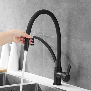 Chrome Black Color Hot Cold Water Function Deck Mounted Silicon Flexible Hose Brass Kitchen Faucet Sink Tap