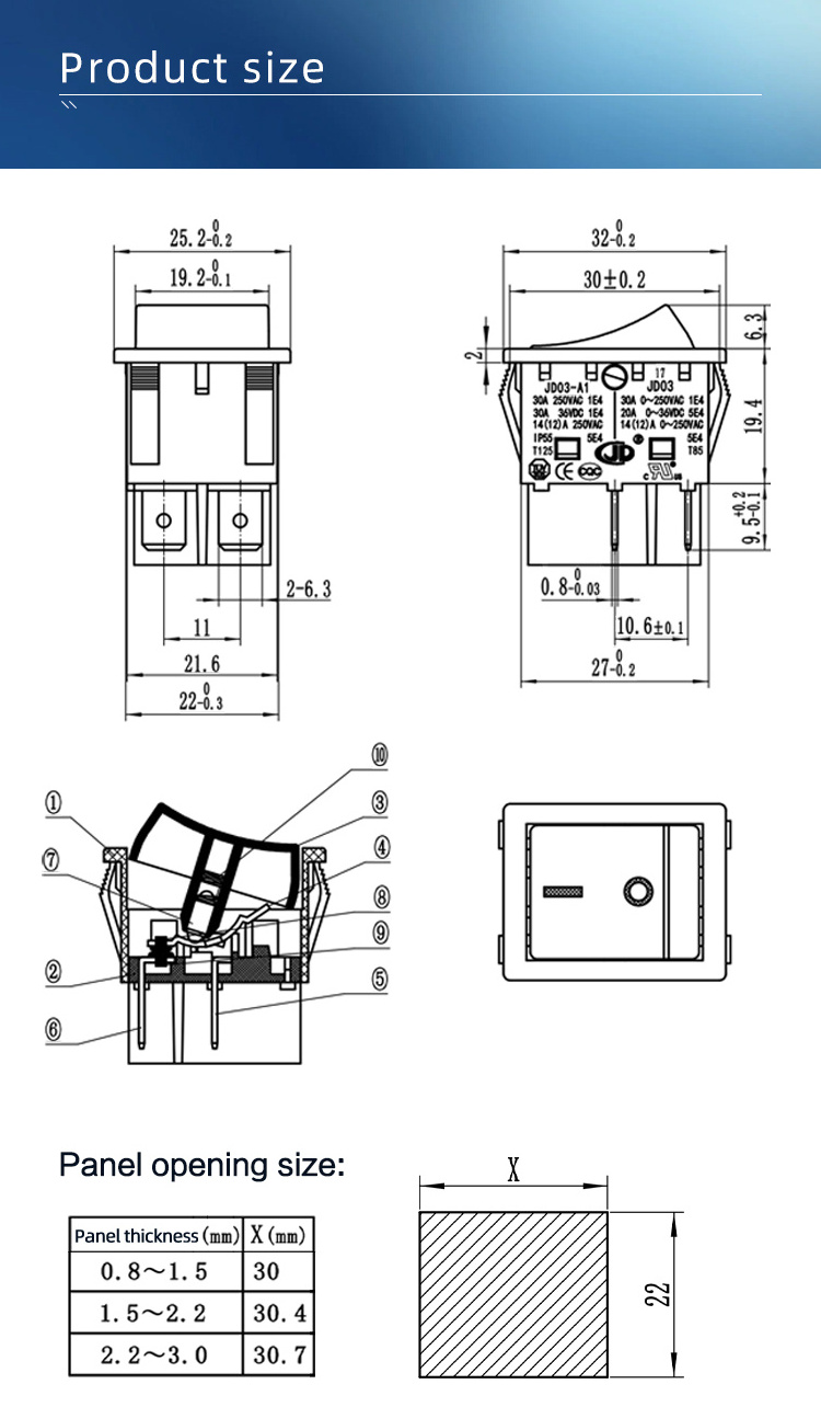 KCD4 rocker switch  30A   250V AC high-power power button 4-pin traffic light 30 * 22mm welding machine switch