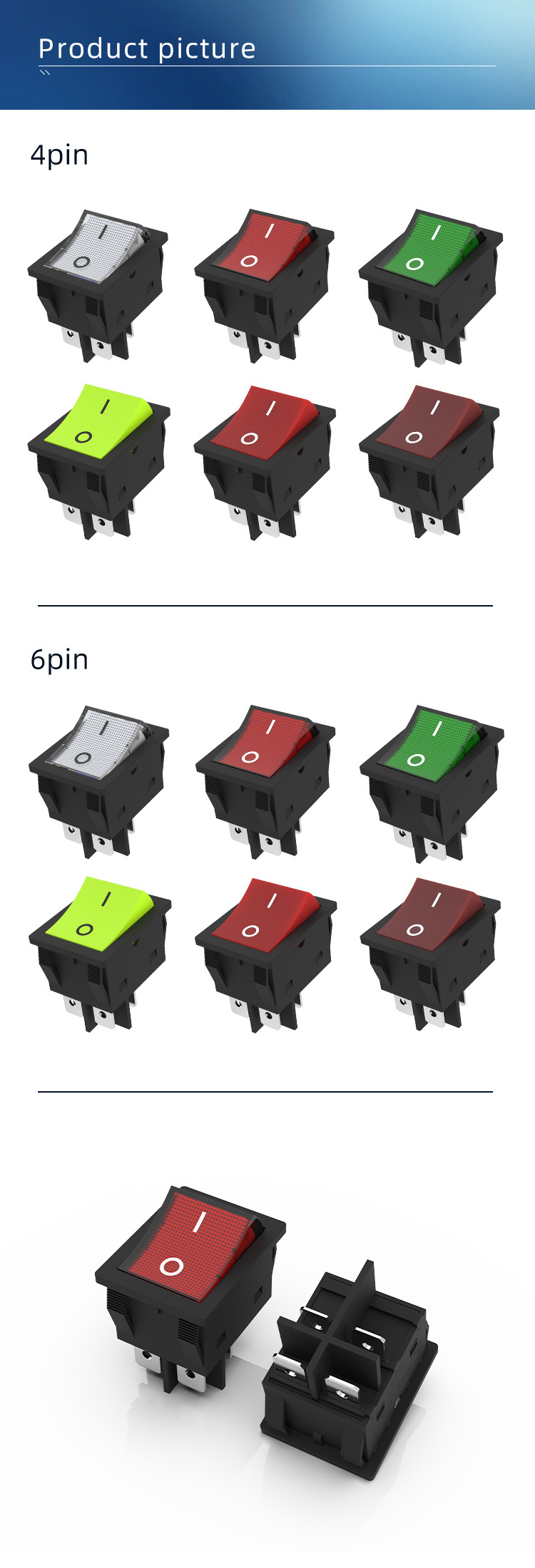 KCD4 rocker switch  30A   250V AC high-power power button 4-pin traffic light 30 * 22mm welding machine switch