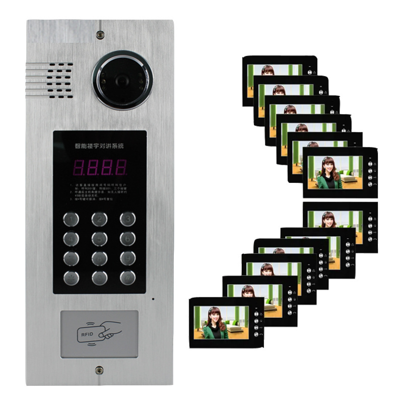 Night Vision Password Unlock ID IC Card Reader 12 Multi Apartment Building  Intercom Video Door Phone