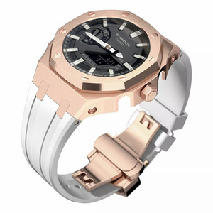 Eraysun GA2100 Silicone Band With Stainless Steel Rose Case Luxury Mod Kit Rubber Strap For Casio G shock Ga2100 Custom Bands