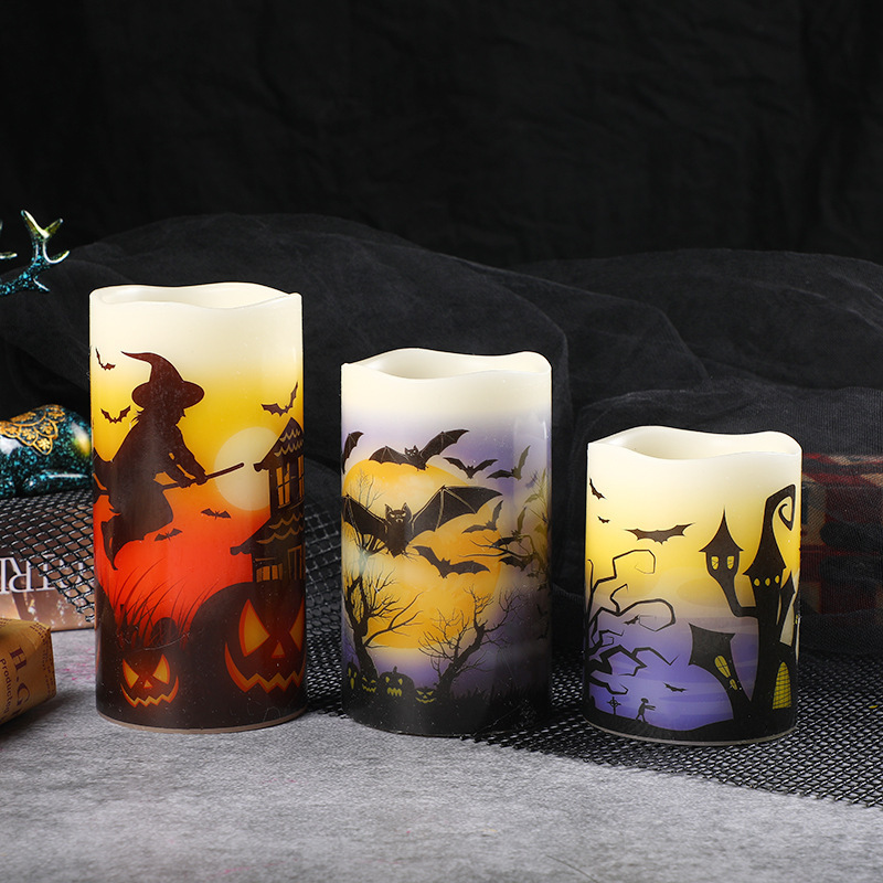 Wholesale Pillar Led Candle Halloween Decoration Flameless Candles 3d real flameremote controlsoy wax LED Halloween Candle